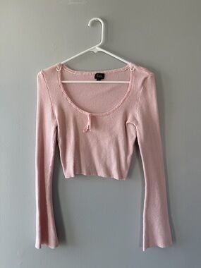 Pac Sun Blush Pink Ribbed Long-Sleeve Crop Top with Front Tie